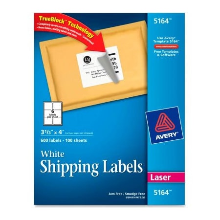 Avery Shipping Labels with TrueBlock Technology, 3-1/3 x 4, White, 600 Labels 5164